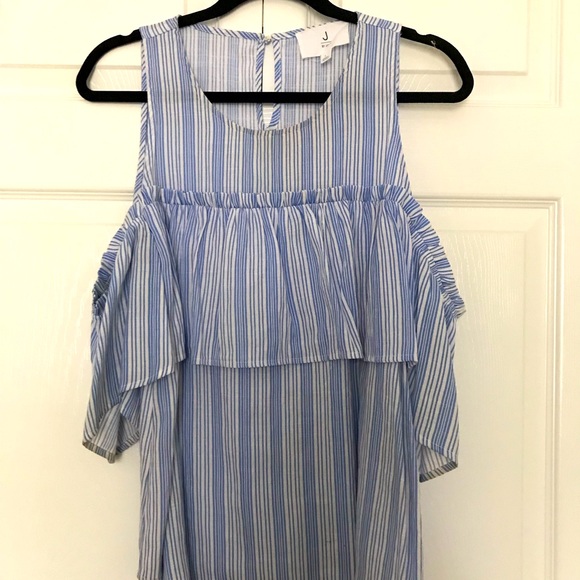 J by J.O.A Cold Shoulder Blue Striped Blouse L - Picture 1 of 5